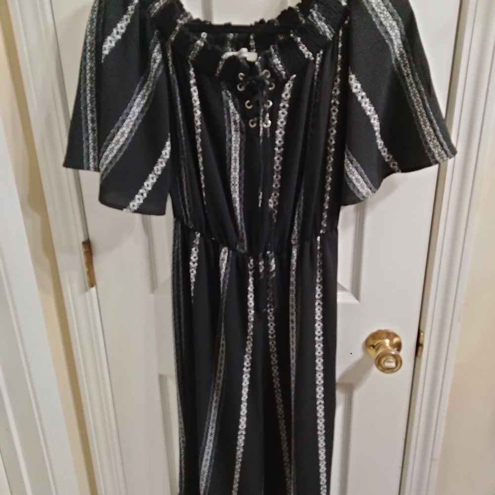 Elegant Black and White Striped Dress